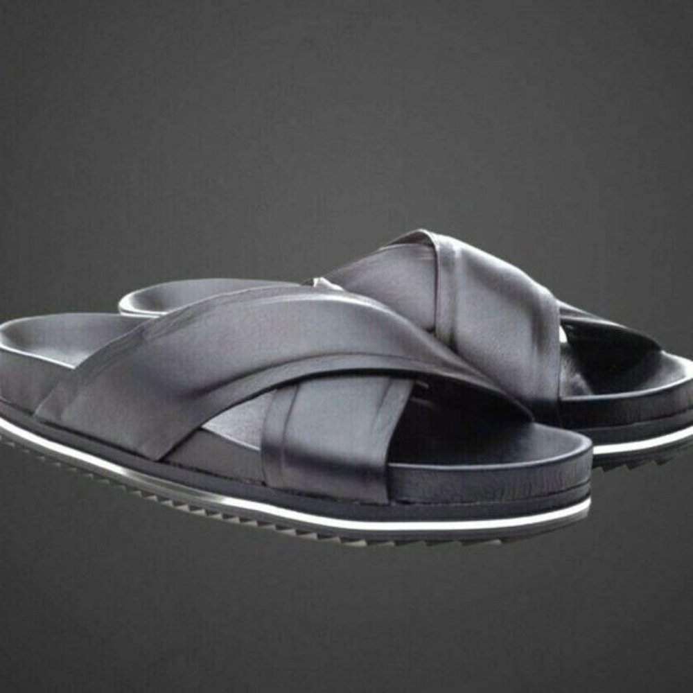 JSlides Olivia Black Leather Sandals Size 10